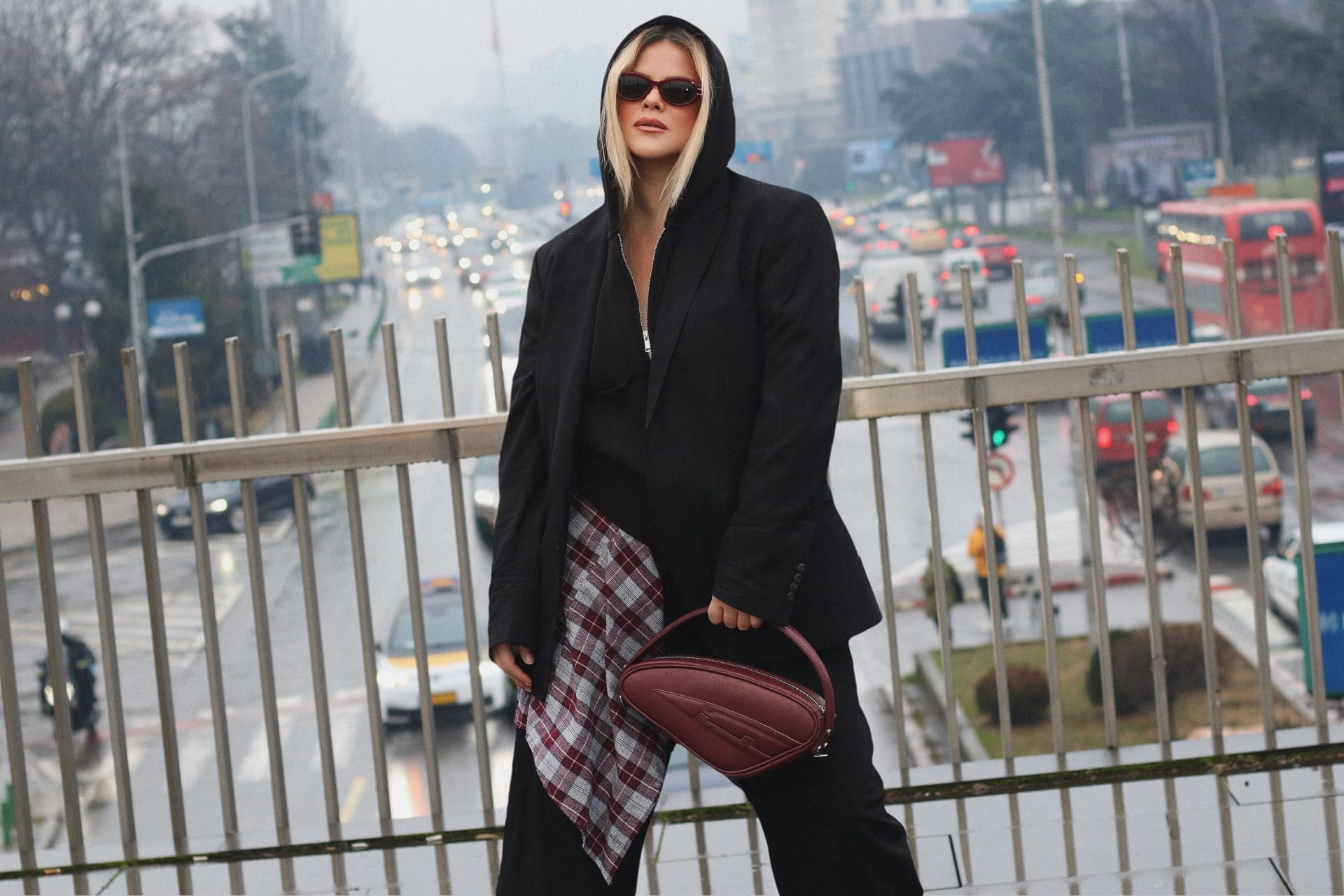 Dani Dimitrovska on a city overpass in Skopje